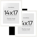 Homeforia 14x17 Picture Frame White, High End Oak 14x17 White Wood Frame with Mat 11x14 Photo, 14 x 17 Wooden Poster Frames Matted to 11 by 14, 17x14 Hanging Frames, Tempered Glass, Wall Kit, Set of 2