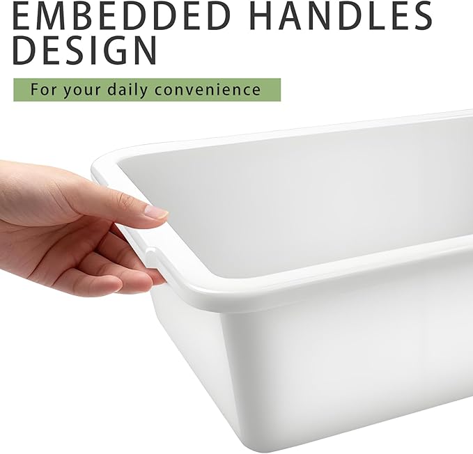 2 Pack Plastic Dish Pans, 12 Quarts White Rectangle Dishpan Basins, Large Capacity Wash Basin Tub with Handles for Kitchen Sink, Bathroom Washing, Soaking and Storage Supplies