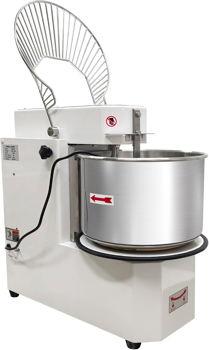 TECHTONGDA 20L Commercial Dough Mixer Machine with Removable Bowl & Timer, Double-speed Double-action Dough Kneading Machine, 110V Stainless Steel Stand Spiral Mixer for Restaurant Bakery Pizzeria ﻿