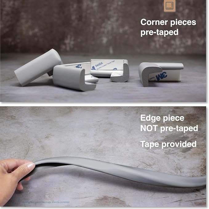 Roving Cove Slimfit Corner Edge Protector for Baby Proofing (Small 15ft Edges 4 Corners), Furniture Safety Bumper Guard, Soft NBR Rubber Foam, 3M Adhesive, Stone Grey