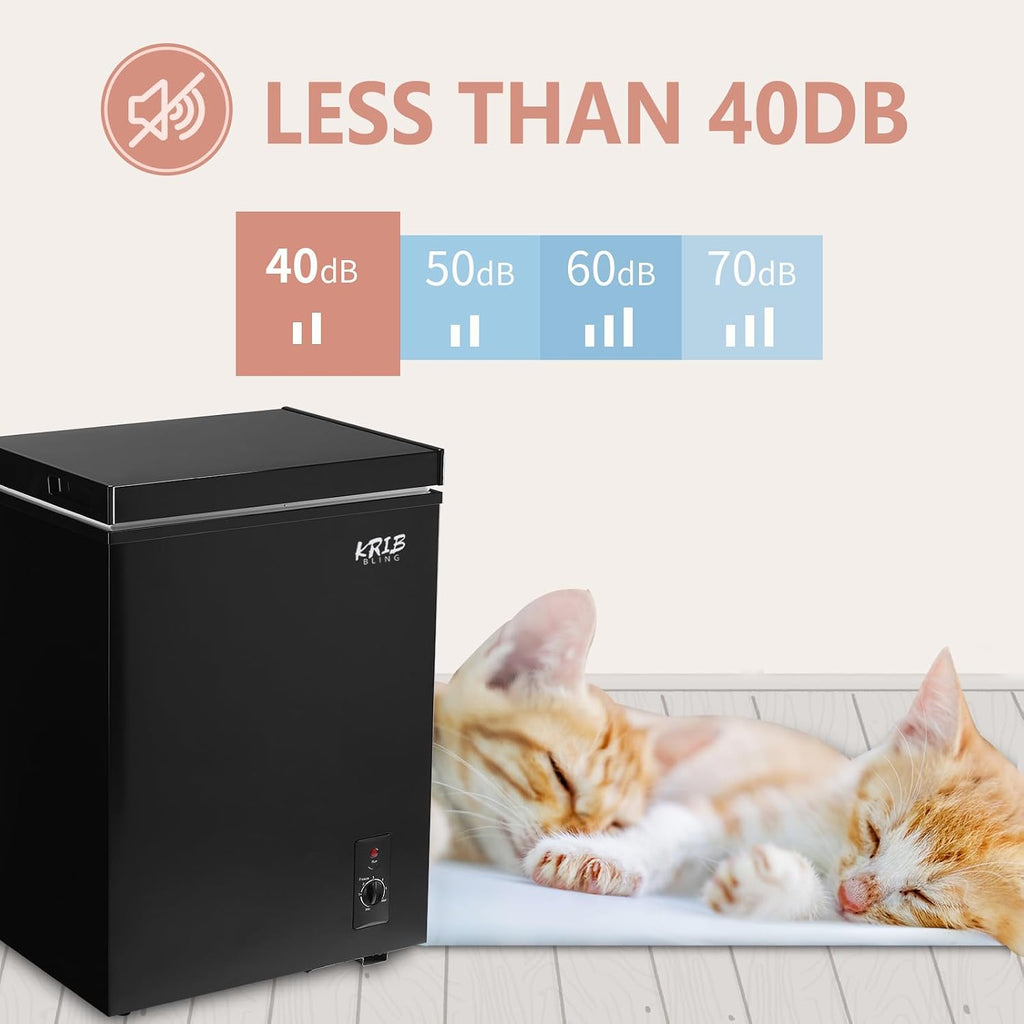 3.5 Cu.Ft Compact Chest Freezer with Removable Basket, Top Door Open Freestanding Deep Freezer with 7 Gears Temperature Adjustment, Ideal for Home, Kitchen & Office, Black