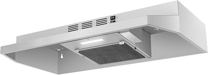 SNDOAS 30 inch Range Hood Ducted/Ductless Convertible Stainless Steel Range Hood Under Cabinet with Rocker Button Control,Vent Hood with LED Light,2 Speed Exhaust Fan,Under Cabinet Hood,Silver