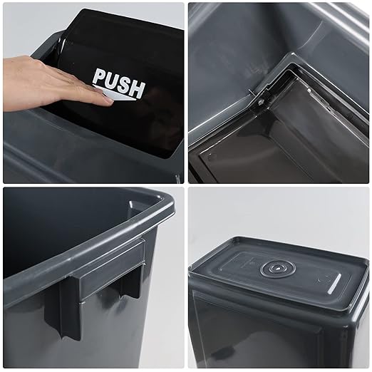 4-Pack 13 Gallon Grey Trash Can, Heavy-Duty Garbage Bin with Swing Lid for Office, Campus, and Home Use