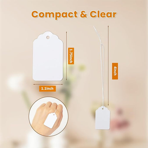 1000 PCS White Price Tags with String Attached, 1.75 x 1.1 Inches, Goefun Writable Label Strung Marking Tags for Pricing, Hanging, Clothing, Jewelry, Garage/Yard Sale, 250 GSM