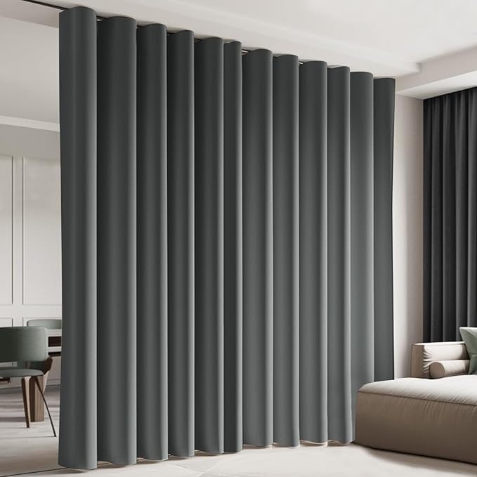 Room Divider Blackout Curtain Track Curtains Wall Dividers Panels Screen for Living Rooms Bedroom Office Privacy Partition Separation, W120 × L96 Inch,1 Panel, Grey
