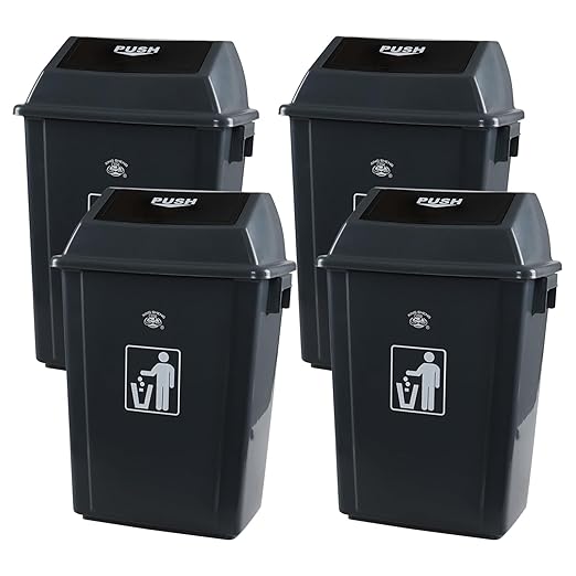4 Packs 13 Gallon Plastic Kitchen Trash Can with Lids, Swing-Top Grabage Waste Bin, Gray