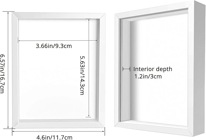 4x6 Shadow Box Frame Display Case, Wood With Plexiglass, Display Case Box For Memorabilia, Medal, Crafts,Tickets And Photos, Picture Frame For Wall and Tabletop (2pcs-White, 4x6)