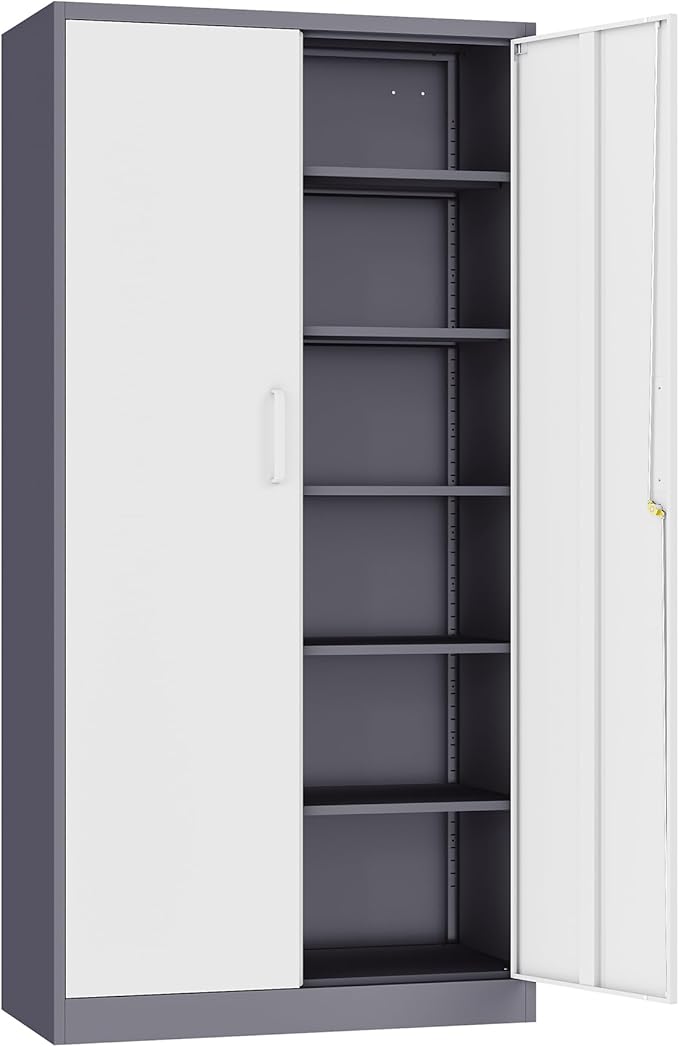SISESOL 6 Tier Storage Cabinet with Doors and Shelves,71" Tall Metal Storage Cabinet with Lock Door Adjustable Shelf, Steel Lockers for Office, Home,School,Kitchen,Garage Tool Utility Cabinet