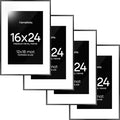 Homeforia 16 x 24 Picture Frame Black, High End Metal 24x16 Poster Frame, 16 x 24 Black Frames Matted to 12 by 18 inch Print, 24by16 Thin Frame with Mat 12x18 Photo, Tempered Glass, Wall Kit, Set of 4