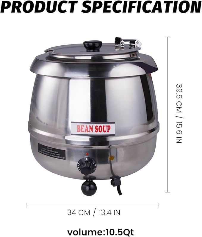 11Qt Commercial Soup Warmer, 400W Buffet Food Warmer Soup Kettle with Hinged Lid & Detachable Pot, Temperature Control (105-195°F) for Soups, Chili, Stew, Nacho Cheese - Silver