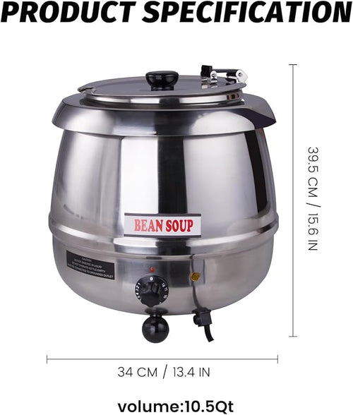 11Qt Commercial Soup Warmer, 400W Buffet Food Warmer Soup Kettle with Hinged Lid & Detachable Pot, Temperature Control (105-195°F) for Soups, Chili, Stew, Nacho Cheese - Silver