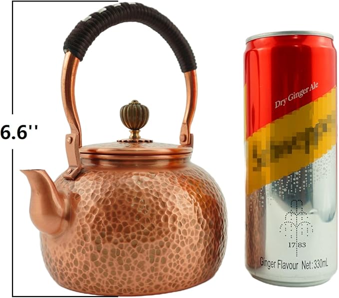 Funmaker Handmade Solid Copper Tea Pot Kettle Stovetop Teapot Thick Hammered Copper Tea Pot Kettle Stovetop Teapot Made for gasstove tops pure copper kettle (Type 1-600ml)