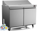 48“ Commercial Refrigerator Sandwich&Salad Prep Table Fridge with 12 Pans 2 Door Stainless Steel Counter Fan Cooling Refrigerators