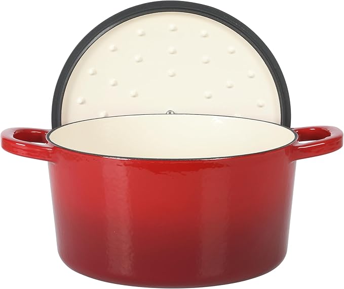 Crock Pot Artisan 6-Quart Round European Enameled Cast Iron Dutch Oven Pot With Lid -Gradient Red