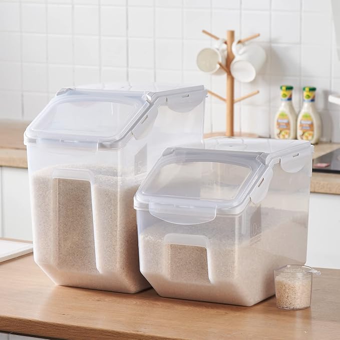 HANAMYA 10 Liter / 20 lbs Rice Storage Container with Measuring Cup, BPA free, For Rice | Grain | Pet Food | Flour, 1 count, Clear