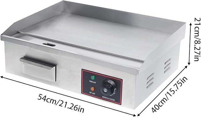 Commercial Electric Grill 110V 3000W Countertop Flat Top Griddle Nonstick Stainless Steel Teppanyaki Grill, Temperature Range 122-572°F for Restaurant, Canteen, Snack Bars 21.3"x11.8"