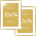 Homeforia 10x14 Picture Frame Gold, High End Metal 10x14 Poster Frames with Mat for 8x12, 10 x 14 Gold Frame Matted to 8 x 12 inch Photo, 10by14 Thin Hanging Frames, Tempered Glass, Wall Kit, Set of 2