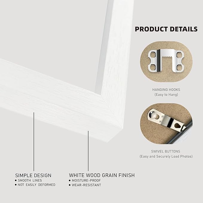 8x10 White Picture Frames set of 3, Made of Wooden and Glass Photo frame - Displays Picture 5x7 with Mat or 8 x 10 without Mat, Desktop & Wall Collage Frame set
