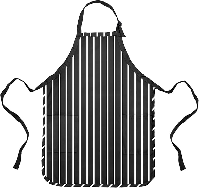DALIX Apron Commercial Restaurant Home Bib Spun Poly Cotton Kitchen Aprons (2 Pockets) in Pinstripe Black/White