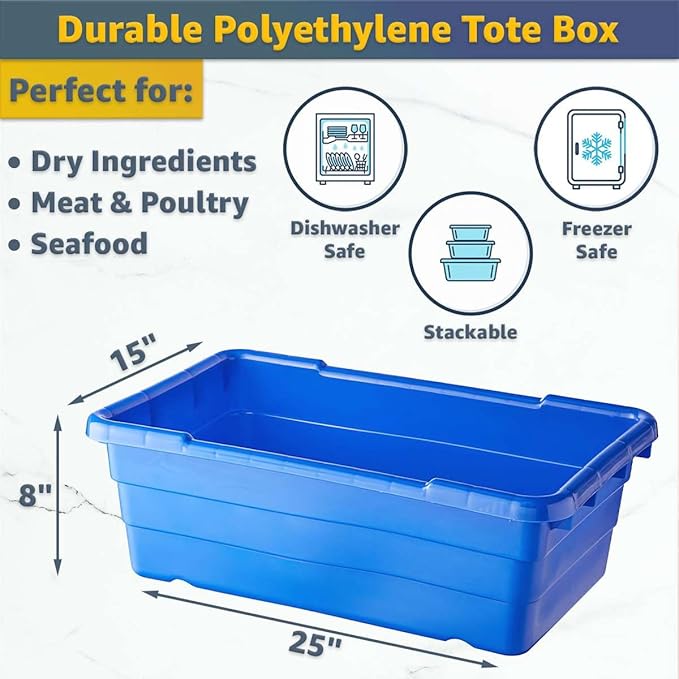 19"x26"x69" Mobile Aluminum Lug Rack with 6 Blue Meat Lugs/Tote Boxes - NSF Heavy-Duty Commercial Portable Storage Cart with 5" Casters, 400 lb., Food Prep and Dishroom Durable Utility Rack