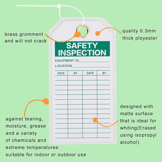 Lionshop Safety Inspection Tags, Accident Prevention Tag, Double-Sided Inspection Tag, Legend “Safety Inspection”, 5.75" x 3", 0.375" in Brass Eyelet Size, Blue Ink on White, Polyester (Pack of 50)