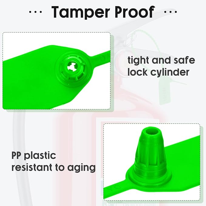 Roowest 2000 Pcs Plastic Tamper Seals Security Tags Seals Safety Numbered Zip Ties Fire Extinguisher Tamper Tags Disposable Self Locking Signage 250 mm Length(Green)