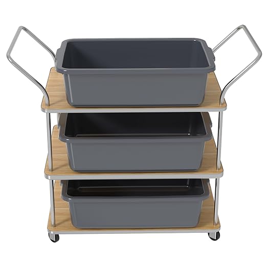 23 L Plastic Commercial Utility Bus Box, 4-Pack Plastic Bus Totes for Restaurant Gray