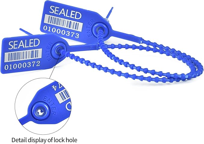 500 Blue Plastic Barcode Seals, Numberd Plastic Tamper Seals Security Tags, Pull-Tite Safety Zip Ties, Tamper Proof Tags Plasic Locks for Fire Extinguishers
