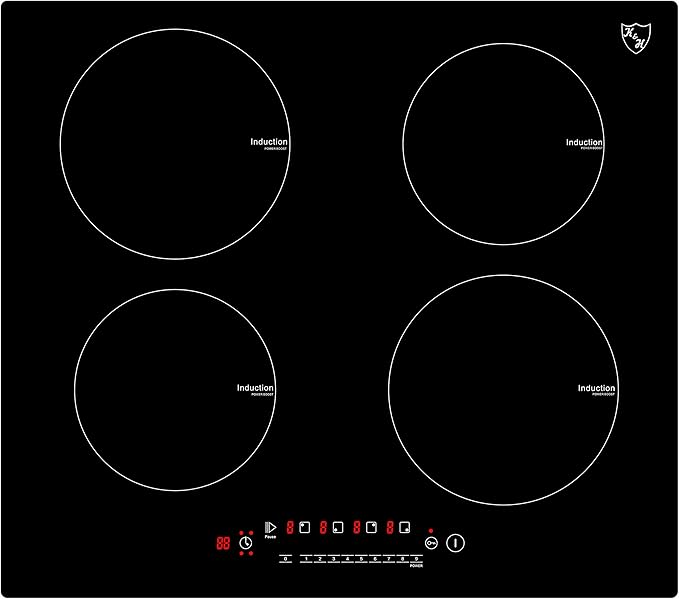 K&H 4 Burner Induction Cooktop - 24 Inch Built-In Electric Cermic Stove Top - 17 Heating Levels, 240V, 6000W High-Power Built-in Electric Stove Top - Child Lock, Timer & Touch Control - IN24-6004