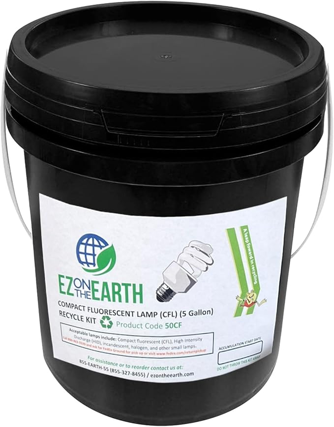 Recycling Container for Compact Fluorescent Lamps – 5 Gallons Recycling Kit for Mini Spiral Light Bulbs (Recycling Bin for 45 – 90 Units) (Model – 50CF)