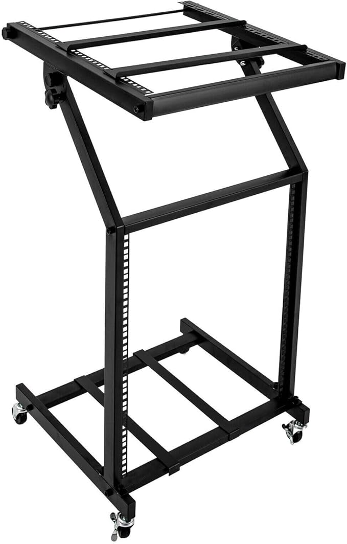 9U/12U/16U DJ Mixer Stand Adjustable Rack, Rack Mount Mixer Case Stand Studio Equipment Cart Stage Amp DJ Rolling (12U)