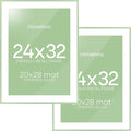 Homeforia 24x32 Sage Green Picture Frame, High End Metal 24x32 Poster Frames with Mat 20x28 inch Photo, 24 x 32 Thin Frame Matted to 20 x 28 Art, 32x24 Large Frames, Tempered Glass, Wall Kit, Set of 2
