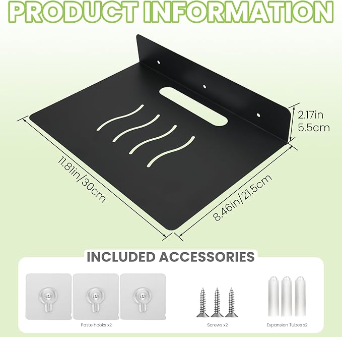 Steel Floating Shelves for Wall,Small Wall Shelf，Suitable for Bedroom, Living Room, Bathroom, Kitchen, Office (Black, 11.81x8.46 in)