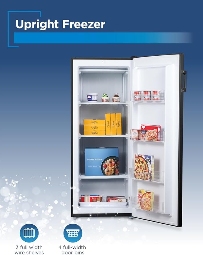 BLACK+DECKER 10 Cu. Ft. Upright Freezer, Stand Up Freezer with Mechanical Temperature Control, Freezer Upright with 3 Shelves and 4 Door Bins, Manual Defrost, R600a Refrigerant, BUF1000LB, Black