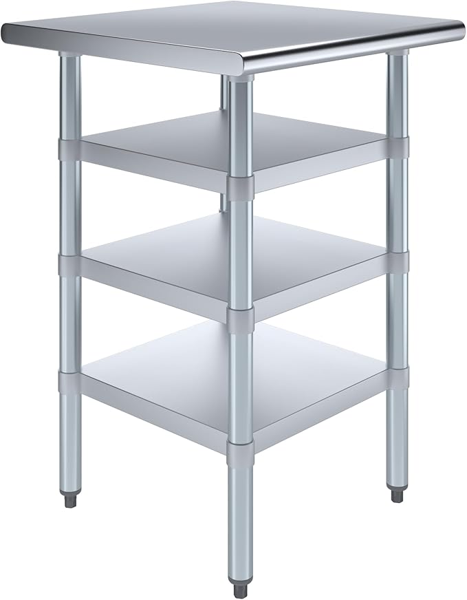 24 in. x 24 in. Stainless Steel Work Table with Three Bottom Shelves | NSF Kitchen Prep Table | Utitly Metal Table