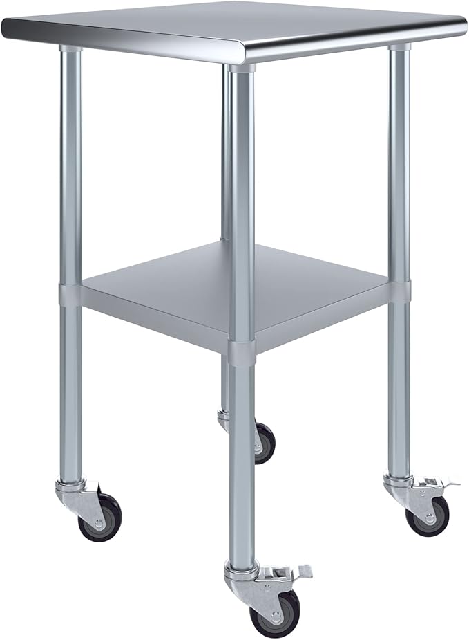 AmGood 24" Long x 24" Deep Stainless Steel Table with Casters