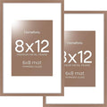 Homeforia 8x12 Picture Frame Mocha, High End Metal 8 x 12 Poster Frames with Mat 6 by 8 for Photo, 12x8 Frame Matted to 6x8 inch Print, 8by12 Wall or Tabletop Frame, Tempered Glass, Wall Kit, Set of 2