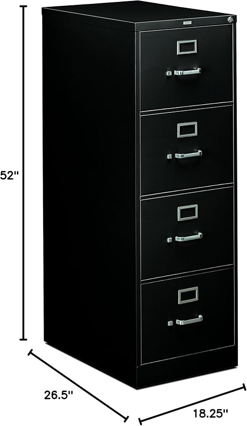 HON 4-Drawer Legal File - Full-Suspension Filing Cabinet, 26-1/2-Inch Black (310 Series - Model 314CPP)
