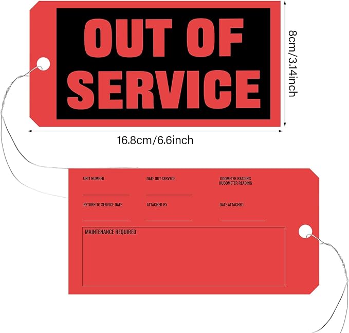 Spakon Out of Service Tags 6.22 x 3.15 Inches Maintenance Required Red Tags with 12 Inches Wires Attached for Machine Equipment Inspection Maintenance(50 Packs)