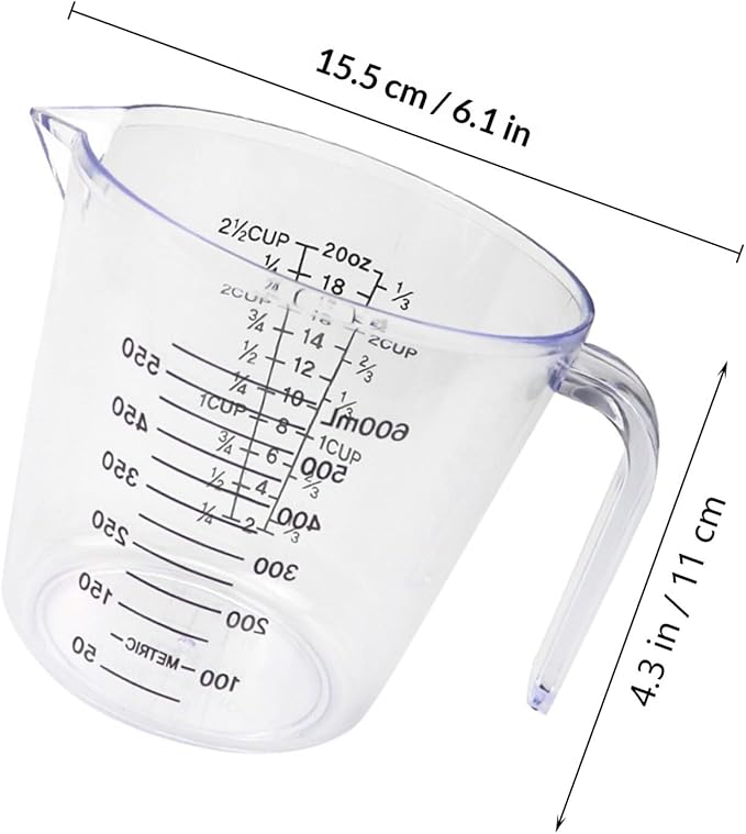 Mobestech Plastic Measuring Cup 600ml Liquid Measuring Container with Scale for Kitchen and Hairdressing Use