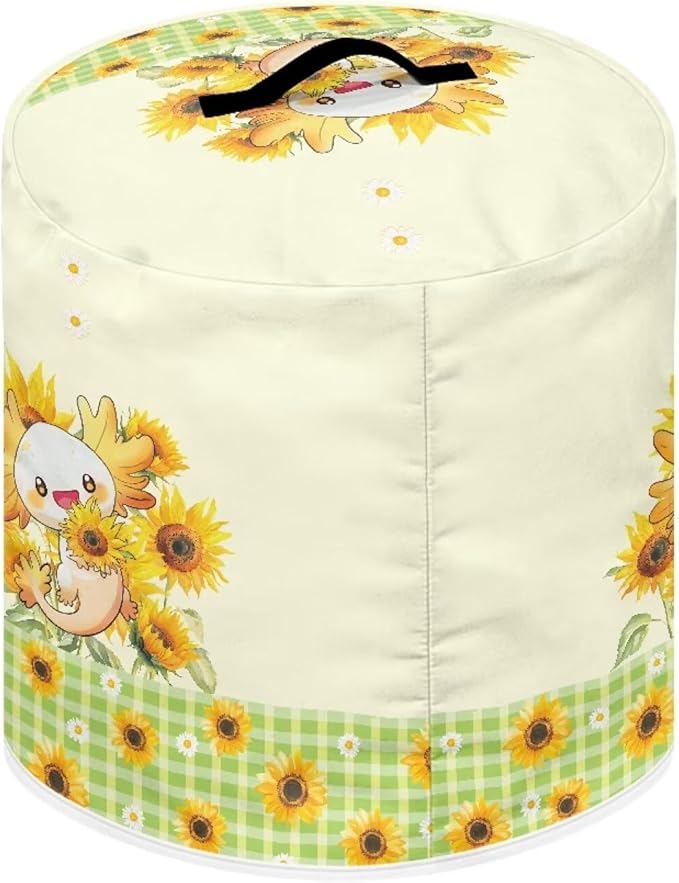 Xoenoiee Axolotl Daisy Sunflower Pattern Kitchen Appliance Dust Covers with Pockets, Electric Pressure Cooker Cover for 3qt Compatible with Crock Pot, Rice Cooker Cover, Small