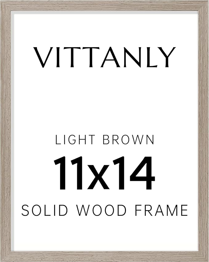 Vittanly 11x14 Picture Frame, Solid Wood Frame with Plexiglass, Includes 8x10 Mat, Wall Hanging for Photos, Home Decor, Light Brown, 1 Pack