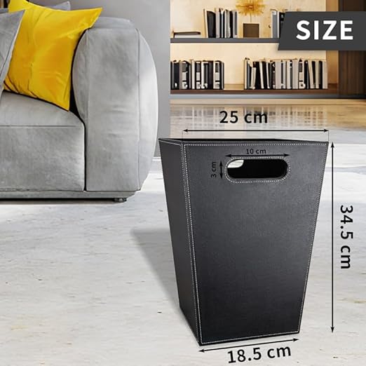 GORESE Pu Leather Trash Can for Bedroom, 16L/4.2 Gallon Office Wastebasket with Handles for Near Desk, Black Bathroom Garbage Cans for Home Decorative, Square Waste Basket Bin for Dorm Easy to Clean