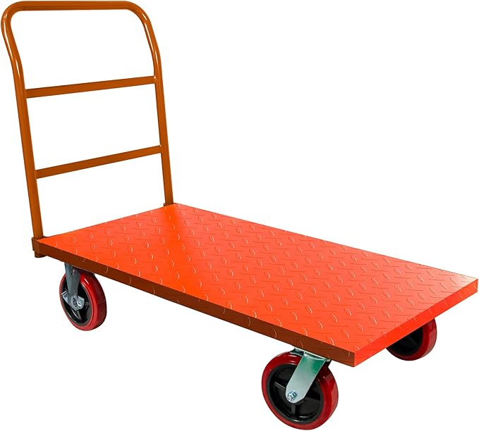 Platform Cart Industrial Dolly Cart 3300LB Heavy Duty 60” x 30” Platform Hand Truck Push Cart Super Heavy Duty Diamond Plate Commercial Flatbed Cart 8'' Moving Swivel Wheels (Orange)