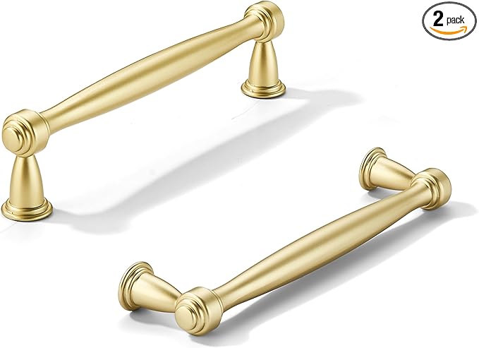 khtumeware 2 Pack 5 Inch(128mm) Brushed Gold Cabinet Pulls Matte Gold Kitchen Cabinet Handles Kitchen Cabinet Hardware for Cupboard Drawer Handles Dresser Pulls