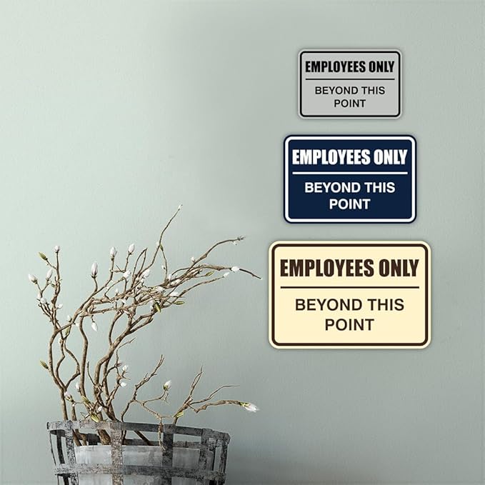 All Quality Classic Framed Employees Only Beyond This Point Wall or Door Sign | Easy to Install Business Signage - Small (Brushed Silver) 10 Pack