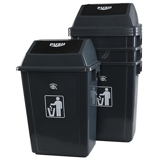 4 Pack High-Capacity Swing-LId Trash Can, 15 Gallon Highboy Waste Container with Swing Lid for Home/Garage/Apartment, Gray