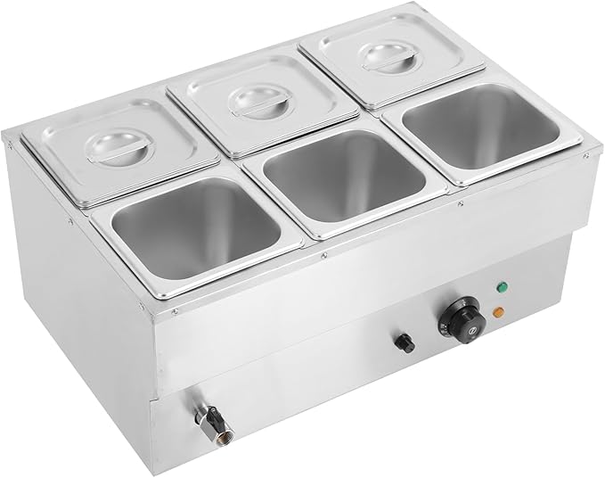 DYNAMI 110V 1500W Commercial Buffet Food Warmer,Large Capacity 6 Pan(6 * 2.3QT) Stainless Steel Electric Countertop Steam Table with Intelligent Thermostat Design,for Parties Buffet Catering