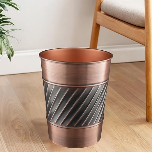 Monarch Abode Metal Bathroom Trash Can – Waste Basket for Bedroom, Office Desk, & Dorm, Handcrafted Wave Embossed, Durable Decorative Antique Copper Small Trash Can Bathroom Garbage Bin Wastebasket