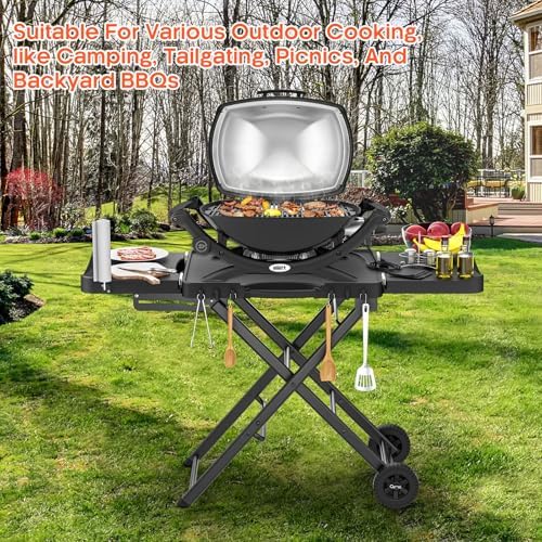 Grill Stand for Ninja Woodfire OG701, OG850, OG951, Portable Foldable Grill Table with Wheels & Side Shelf, 51" Large Space BBQ Table for Weber, Blackstone Griddle, Ooni Pizza Oven Accessories
